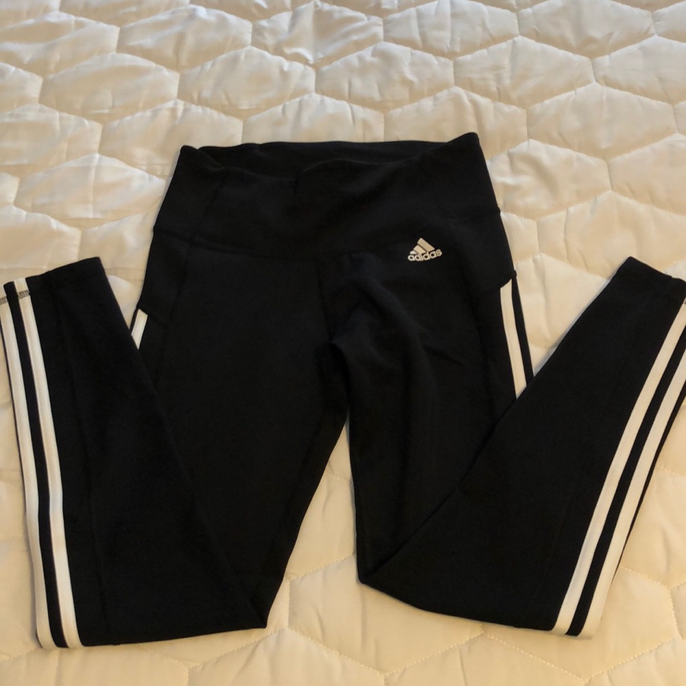 adidas Black Leggings with White Stripes